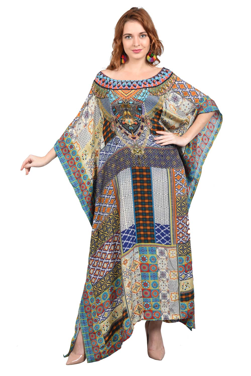 Blue Shibori Short Kaftan Dress - Kaftan Dress - Kaftan for Women