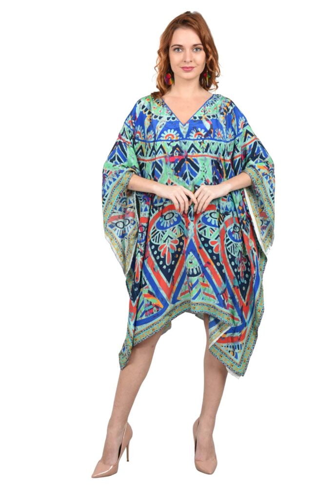 Rangoli Short Length Digital Printed Silk Kaftan - Resort Wear for Women