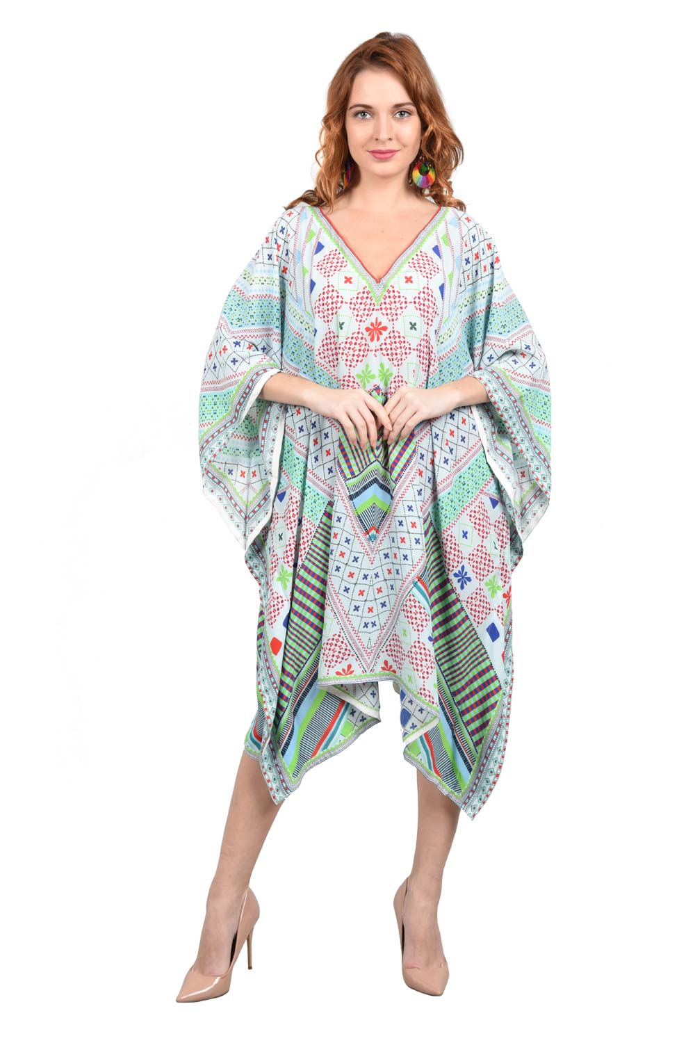 Jantar Mantar Short tribal Geometrical Kaftan - Silk Kaftan dress