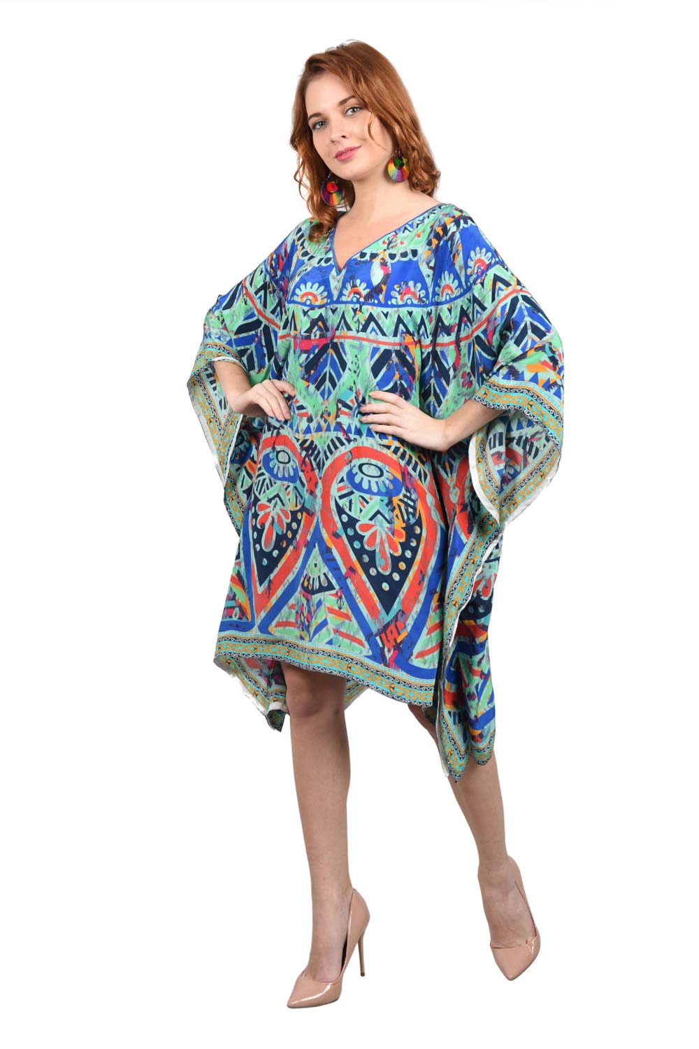 Rangoli Short Length Digital Printed Silk Kaftan - Resort Wear for Women