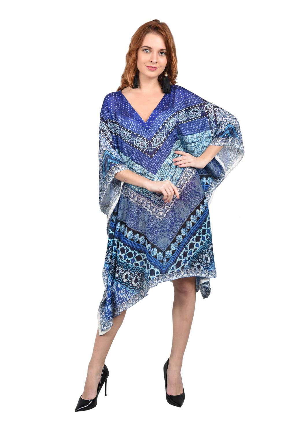 Blue Shibori Short Kaftan Dress