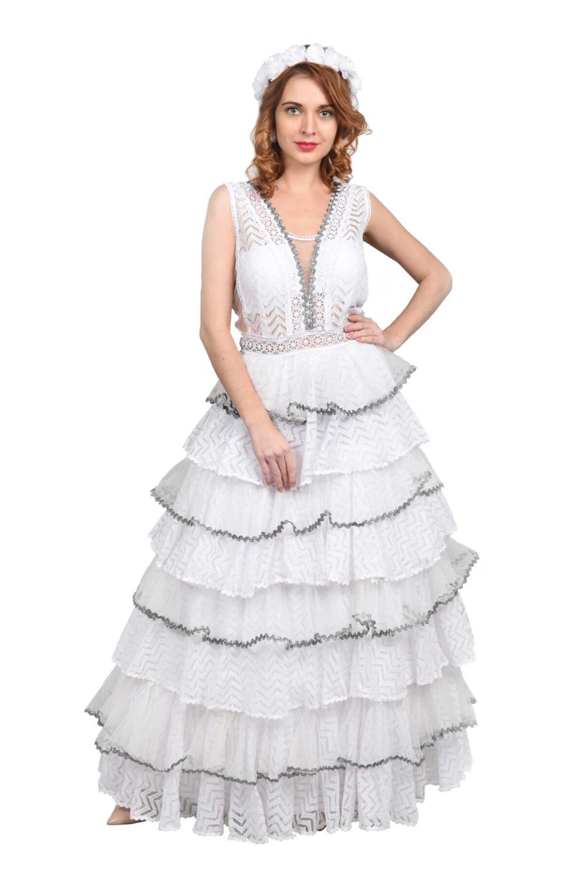 chinese dress ladies Mariea Lace Frill Mini Dress White main image 0
