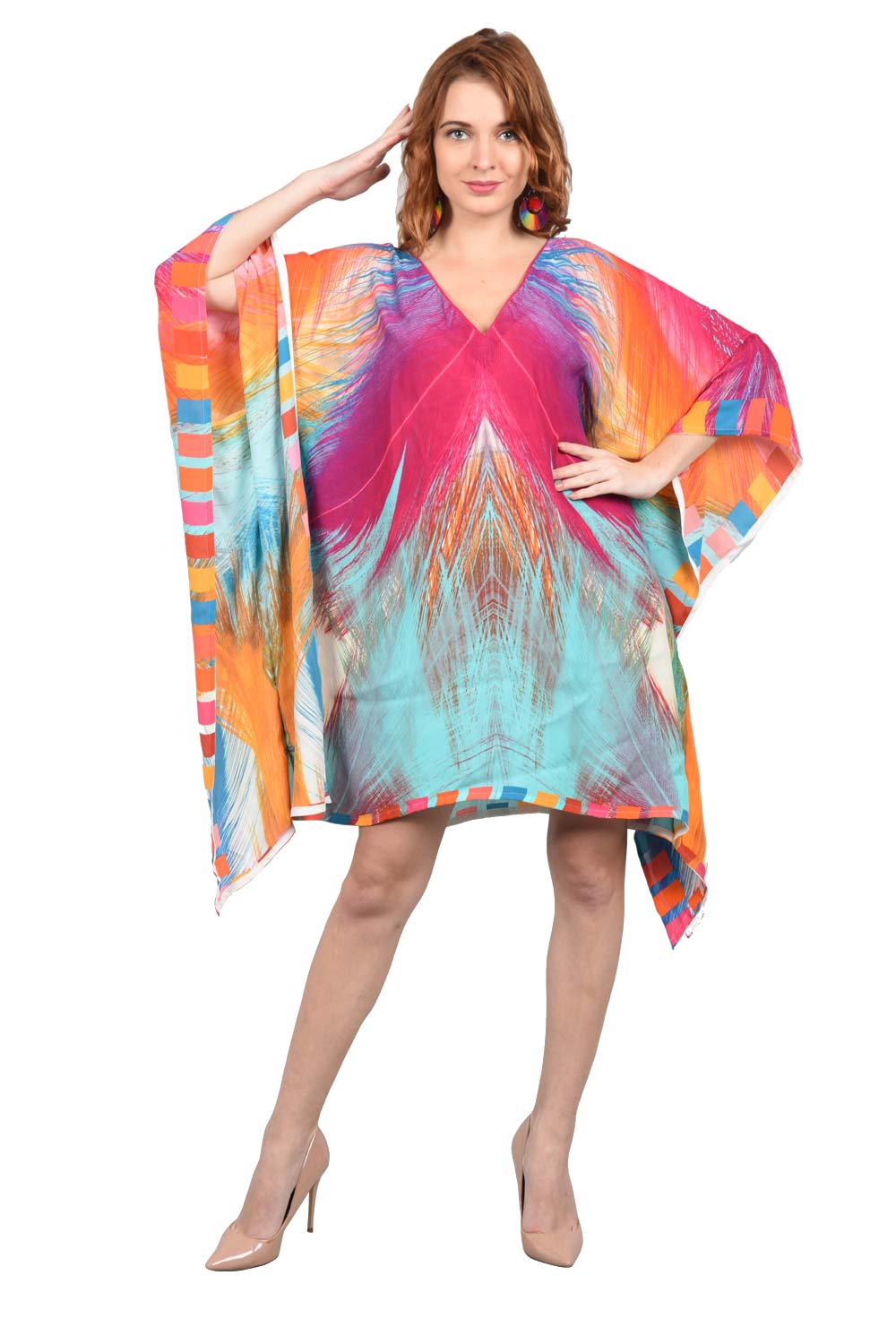 Rainbow Waves Plus Size Short Kaftan