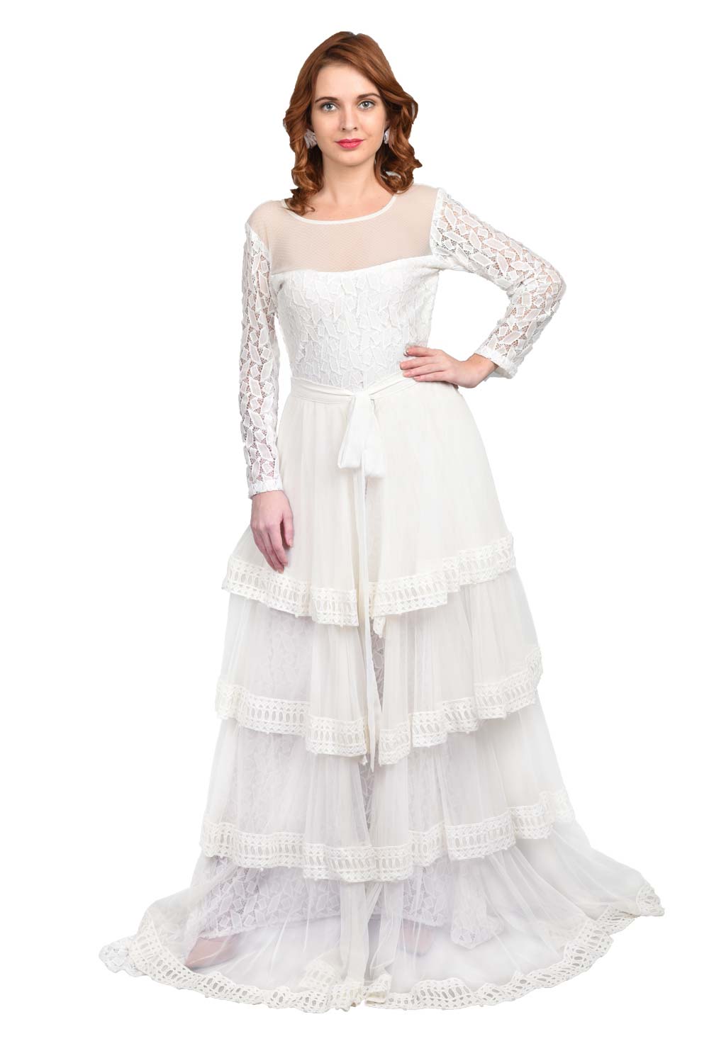 Udanchu White Gown Dress with wrap around Tule skirt
